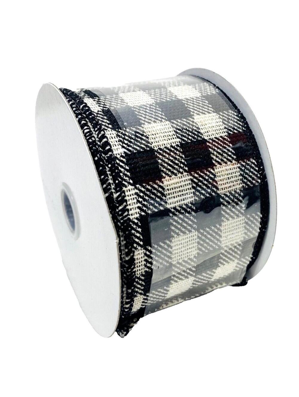 Black & White Check Ribbon, Black White Plaid Pattern Ribbon Roll Craft Material